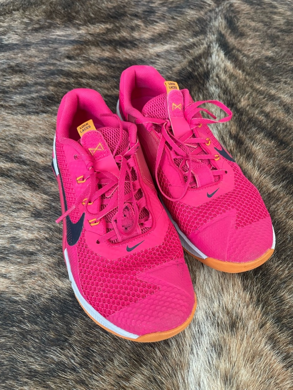 Nike Women's Hot Pink Mesh Training Sneakers with Orange Accents